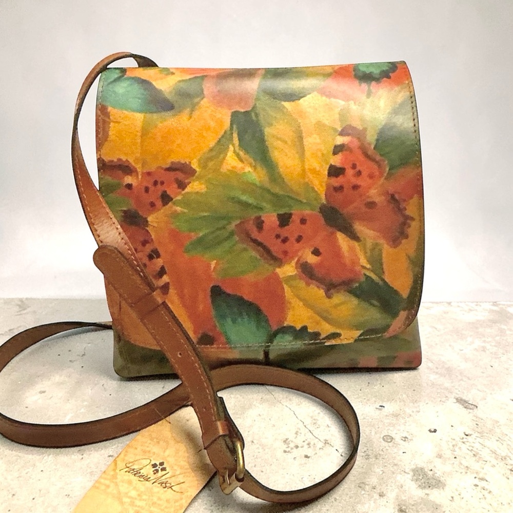 🆕 Patricia Nash Granada Leather Flap Crossbody Bag in Watercolor Butterfly